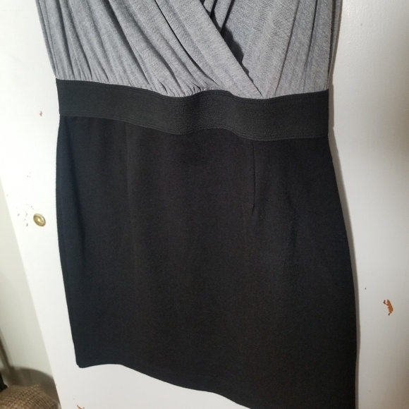 Allen B Military Inspired 2 Tone Mini Dress, Capped Studded Sleeves Black Gray M - Picture 8 of 9